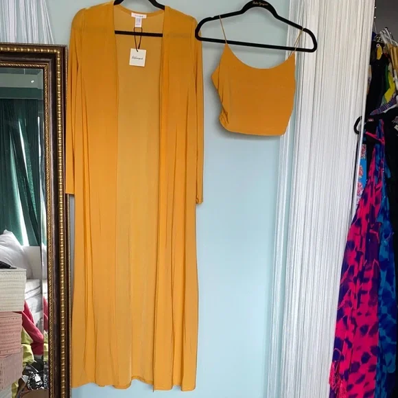 4 Piece Set Magenta & Mustard Long Duster Kimono Cardigans XXS NWT - Picture 4 of 17